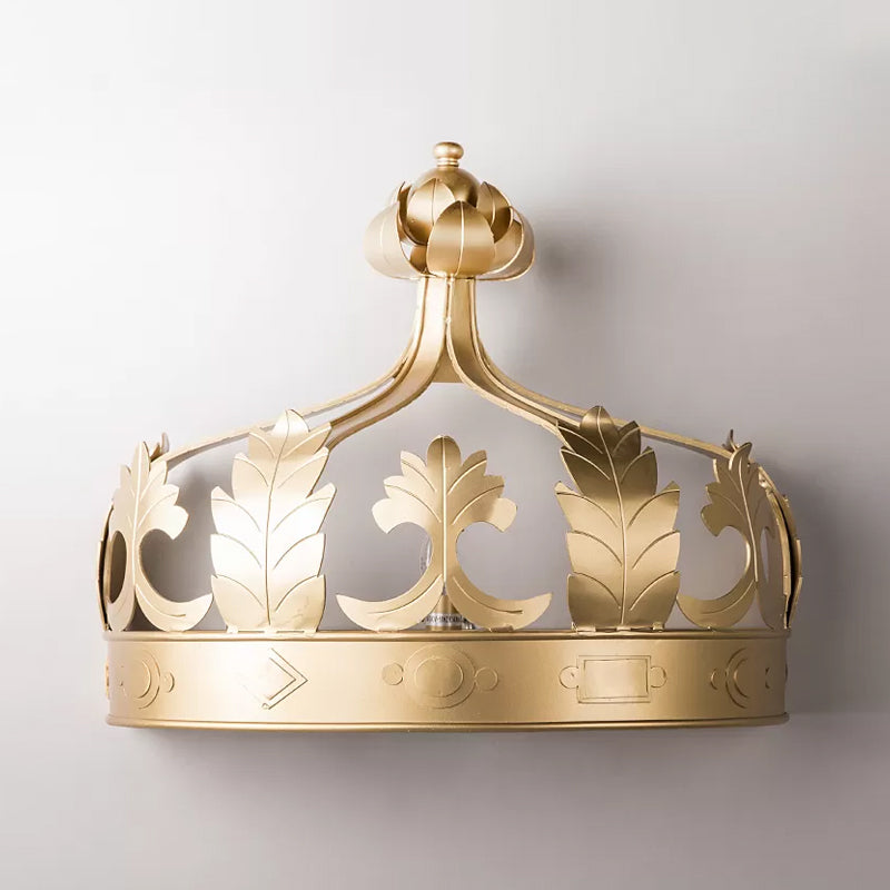 Crown Bedroom Wall Mounted Light Vintage Metal 3 Lights Grey/Gold Wall Sconce Lighting Clearhalo 'Wall Lamps & Sconces' 'Wall Lights' Lighting' 990999