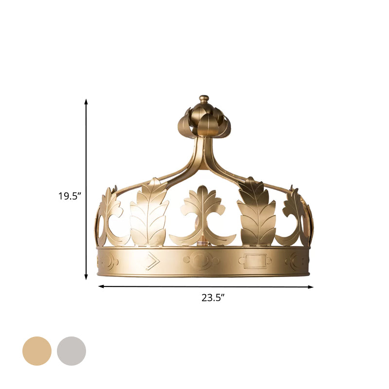 Crown Bedroom Wall Mounted Light Vintage Metal 3 Lights Grey/Gold Wall Sconce Lighting Clearhalo 'Wall Lamps & Sconces' 'Wall Lights' Lighting' 991000