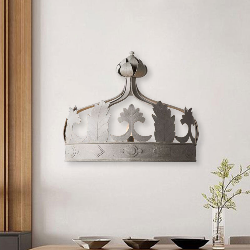 Crown Bedroom Wall Mounted Light Vintage Metal 3 Lights Grey/Gold Wall Sconce Lighting Grey Clearhalo 'Wall Lamps & Sconces' 'Wall Lights' Lighting' 991001