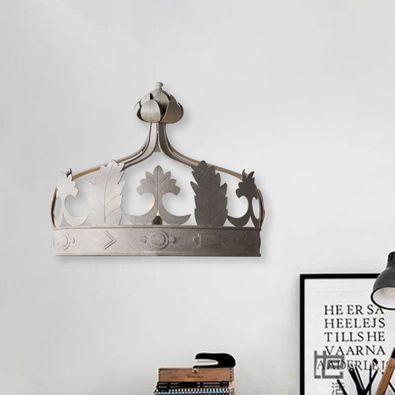 Crown Bedroom Wall Mounted Light Vintage Metal 3 Lights Grey/Gold Wall Sconce Lighting Clearhalo 'Wall Lamps & Sconces' 'Wall Lights' Lighting' 991002