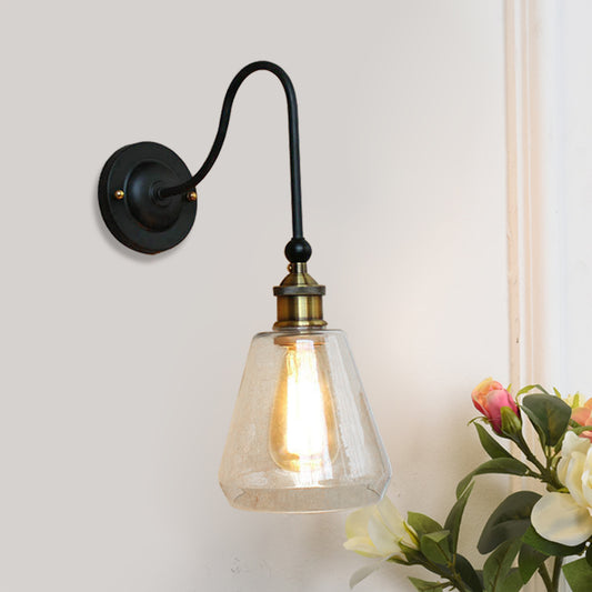 1 Bulb Tapered Wall Mounted Light Fixture Rustic Style Brass Clear Glass Lighting Brass Clearhalo 'Art deco wall lights' 'Cast Iron' 'Glass' 'Industrial wall lights' 'Industrial' 'Middle century wall lights' 'Modern' 'Rustic wall lights' 'Tiffany' 'Traditional wall lights' 'Wall Lamps & Sconces' 'Wall Lights' Lighting' 991029