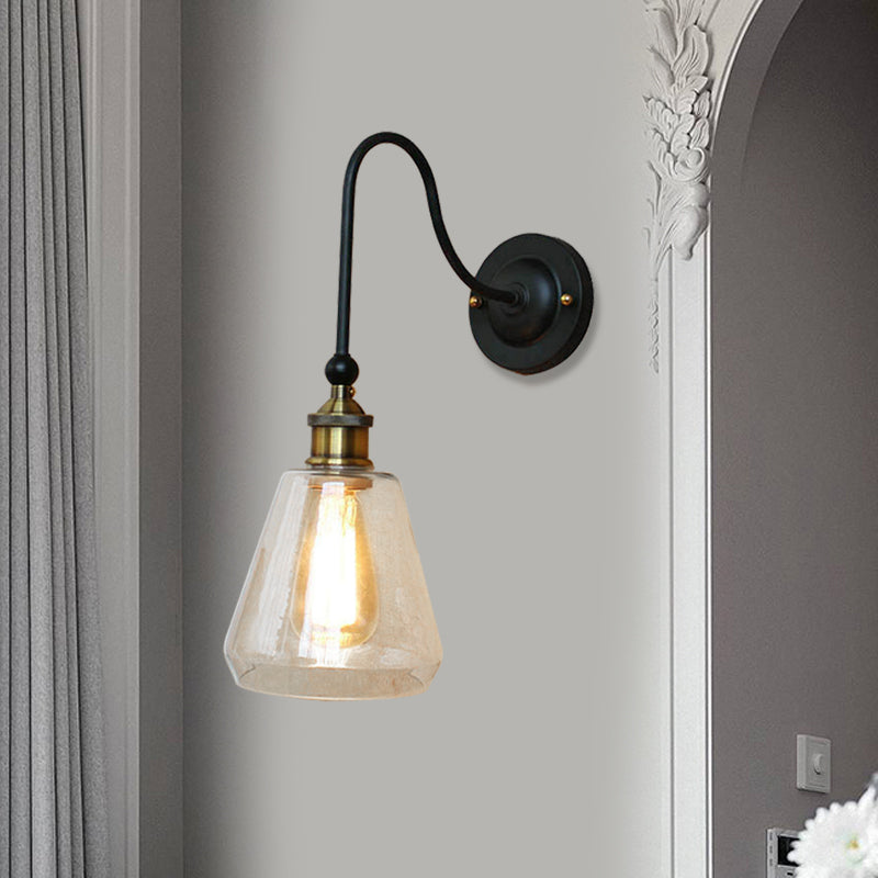 1 Bulb Tapered Wall Mounted Light Fixture Rustic Style Brass Clear Glass Lighting Clearhalo 'Art deco wall lights' 'Cast Iron' 'Glass' 'Industrial wall lights' 'Industrial' 'Middle century wall lights' 'Modern' 'Rustic wall lights' 'Tiffany' 'Traditional wall lights' 'Wall Lamps & Sconces' 'Wall Lights' Lighting' 991030