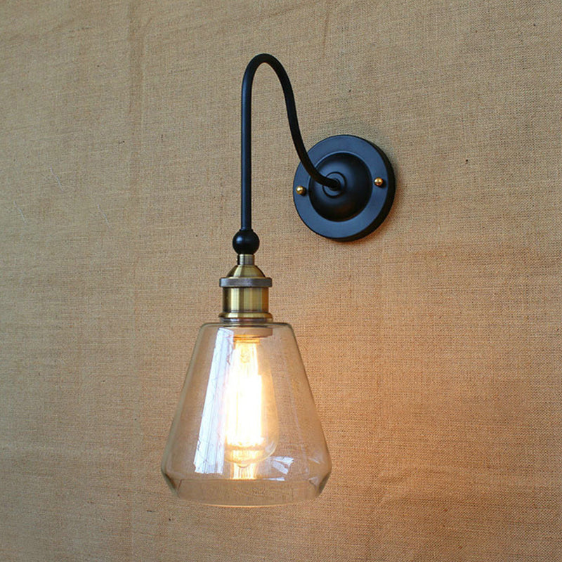 1 Bulb Tapered Wall Mounted Light Fixture Rustic Style Brass Clear Glass Lighting Clearhalo 'Art deco wall lights' 'Cast Iron' 'Glass' 'Industrial wall lights' 'Industrial' 'Middle century wall lights' 'Modern' 'Rustic wall lights' 'Tiffany' 'Traditional wall lights' 'Wall Lamps & Sconces' 'Wall Lights' Lighting' 991032