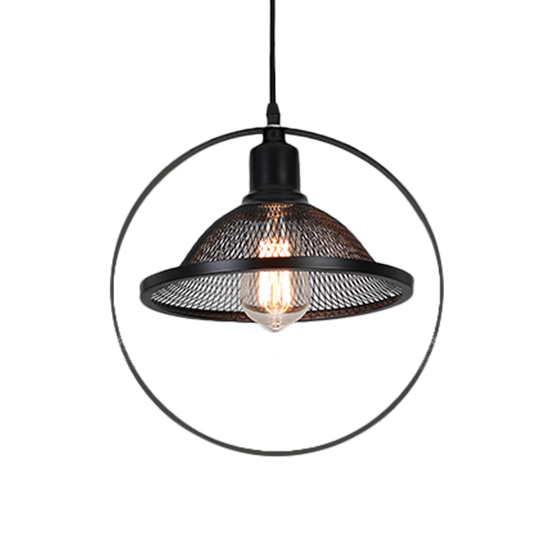 Black Rhombus/Round Pendant Light Industrial Metal 1 Light Indoor Pendant Hanging Light with Mesh Flared Shade Clearhalo 'Art Deco Pendants' 'Black' 'Cast Iron' 'Ceiling Lights' 'Ceramic' 'Crystal' 'Industrial Pendants' 'Industrial' 'Metal' 'Middle Century Pendants' 'Pendant Lights' 'Pendants' 'Rustic Pendants' 'Tiffany' Lighting' 991047