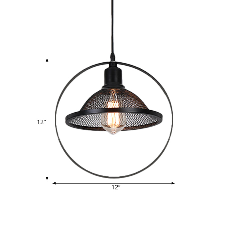 Black Rhombus/Round Pendant Light Industrial Metal 1 Light Indoor Pendant Hanging Light with Mesh Flared Shade Clearhalo 'Art Deco Pendants' 'Black' 'Cast Iron' 'Ceiling Lights' 'Ceramic' 'Crystal' 'Industrial Pendants' 'Industrial' 'Metal' 'Middle Century Pendants' 'Pendant Lights' 'Pendants' 'Rustic Pendants' 'Tiffany' Lighting' 991048