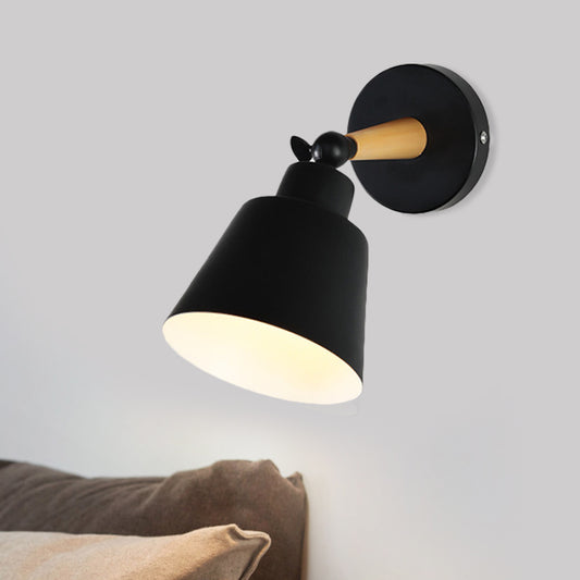 1 Light Wall Mount Light Modern Style Bucket Shade Metal Wall Fixture Lamp in Black for Living Room Black Clearhalo 'Cast Iron' 'Glass' 'Industrial' 'Modern wall lights' 'Modern' 'Tiffany' 'Traditional wall lights' 'Wall Lamps & Sconces' 'Wall Lights' Lighting' 991101