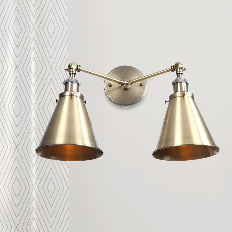 2 Lights Metal Wall Light Sconce Retro Style Black/Copper Conical Shade Restaurant Wall Mount Fixture Antique Brass Clearhalo 'Art deco wall lights' 'Cast Iron' 'Glass' 'Industrial wall lights' 'Industrial' 'Middle century wall lights' 'Modern' 'Rustic wall lights' 'Tiffany' 'Traditional wall lights' 'Wall Lamps & Sconces' 'Wall Lights' Lighting' 991121