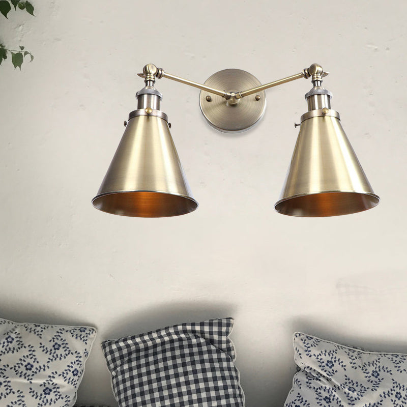 2 Lights Metal Wall Light Sconce Retro Style Black/Copper Conical Shade Restaurant Wall Mount Fixture Clearhalo 'Art deco wall lights' 'Cast Iron' 'Glass' 'Industrial wall lights' 'Industrial' 'Middle century wall lights' 'Modern' 'Rustic wall lights' 'Tiffany' 'Traditional wall lights' 'Wall Lamps & Sconces' 'Wall Lights' Lighting' 991122