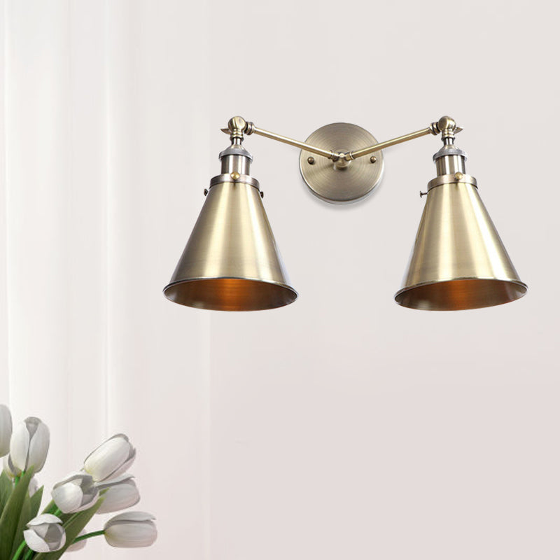 2 Lights Metal Wall Light Sconce Retro Style Black/Copper Conical Shade Restaurant Wall Mount Fixture Clearhalo 'Art deco wall lights' 'Cast Iron' 'Glass' 'Industrial wall lights' 'Industrial' 'Middle century wall lights' 'Modern' 'Rustic wall lights' 'Tiffany' 'Traditional wall lights' 'Wall Lamps & Sconces' 'Wall Lights' Lighting' 991123