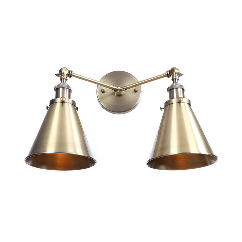 2 Lights Metal Wall Light Sconce Retro Style Black/Copper Conical Shade Restaurant Wall Mount Fixture Clearhalo 'Art deco wall lights' 'Cast Iron' 'Glass' 'Industrial wall lights' 'Industrial' 'Middle century wall lights' 'Modern' 'Rustic wall lights' 'Tiffany' 'Traditional wall lights' 'Wall Lamps & Sconces' 'Wall Lights' Lighting' 991124