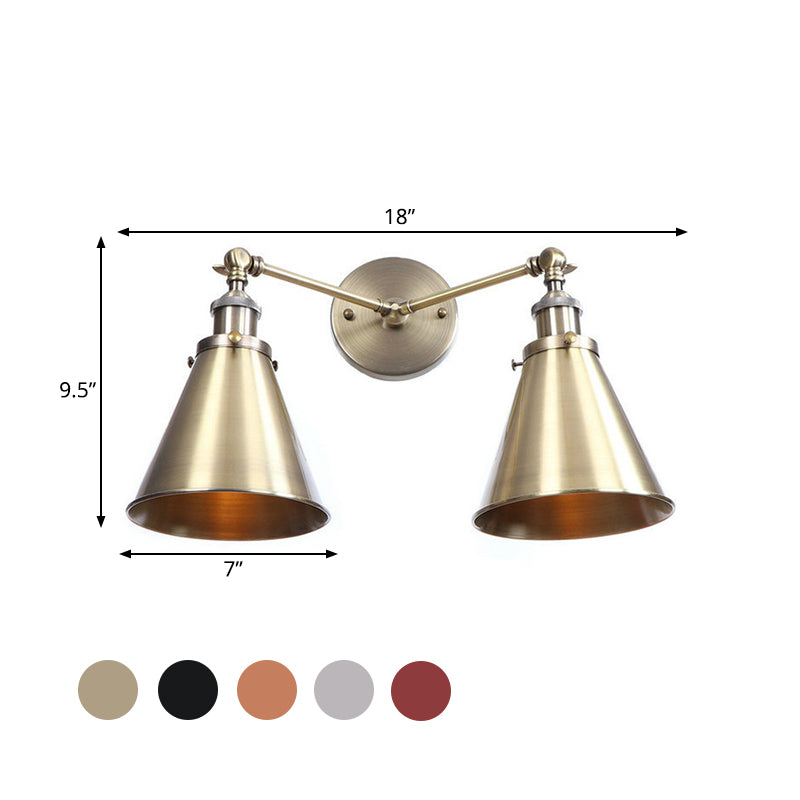 2 Lights Metal Wall Light Sconce Retro Style Black/Copper Conical Shade Restaurant Wall Mount Fixture Clearhalo 'Art deco wall lights' 'Cast Iron' 'Glass' 'Industrial wall lights' 'Industrial' 'Middle century wall lights' 'Modern' 'Rustic wall lights' 'Tiffany' 'Traditional wall lights' 'Wall Lamps & Sconces' 'Wall Lights' Lighting' 991125