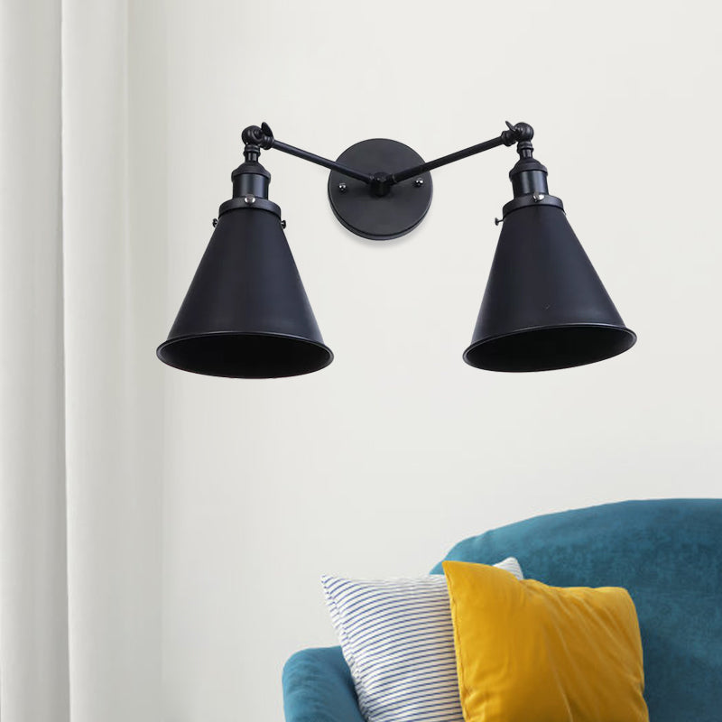 2 Lights Metal Wall Light Sconce Retro Style Black/Copper Conical Shade Restaurant Wall Mount Fixture Clearhalo 'Art deco wall lights' 'Cast Iron' 'Glass' 'Industrial wall lights' 'Industrial' 'Middle century wall lights' 'Modern' 'Rustic wall lights' 'Tiffany' 'Traditional wall lights' 'Wall Lamps & Sconces' 'Wall Lights' Lighting' 991127