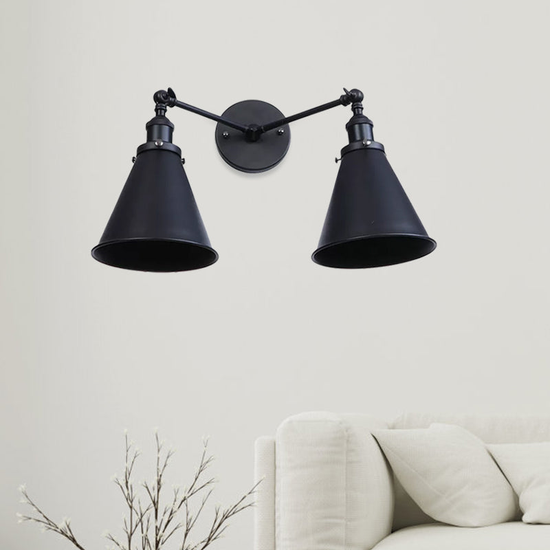2 Lights Metal Wall Light Sconce Retro Style Black/Copper Conical Shade Restaurant Wall Mount Fixture Clearhalo 'Art deco wall lights' 'Cast Iron' 'Glass' 'Industrial wall lights' 'Industrial' 'Middle century wall lights' 'Modern' 'Rustic wall lights' 'Tiffany' 'Traditional wall lights' 'Wall Lamps & Sconces' 'Wall Lights' Lighting' 991128
