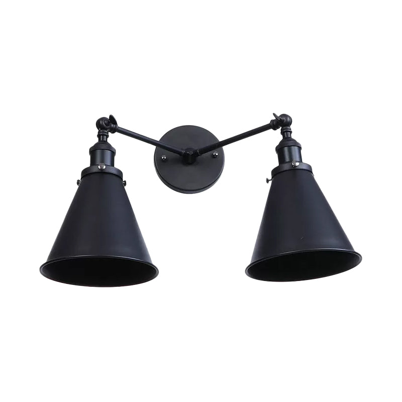 2 Lights Metal Wall Light Sconce Retro Style Black/Copper Conical Shade Restaurant Wall Mount Fixture Clearhalo 'Art deco wall lights' 'Cast Iron' 'Glass' 'Industrial wall lights' 'Industrial' 'Middle century wall lights' 'Modern' 'Rustic wall lights' 'Tiffany' 'Traditional wall lights' 'Wall Lamps & Sconces' 'Wall Lights' Lighting' 991129
