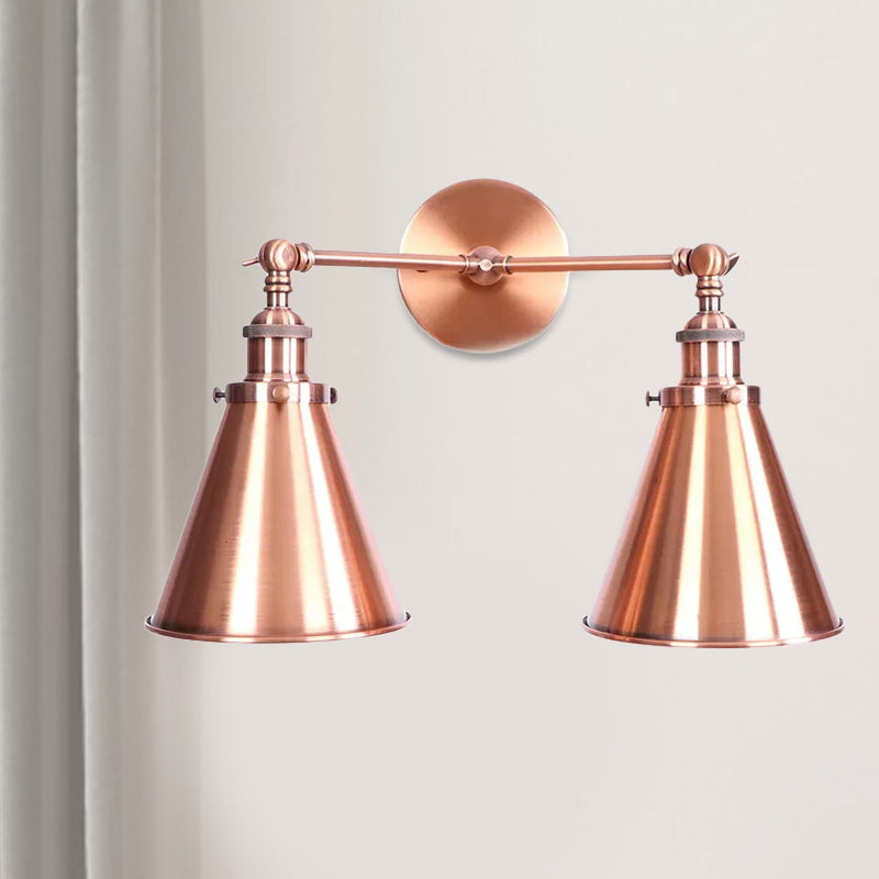 2 Lights Metal Wall Light Sconce Retro Style Black/Copper Conical Shade Restaurant Wall Mount Fixture Copper Clearhalo 'Art deco wall lights' 'Cast Iron' 'Glass' 'Industrial wall lights' 'Industrial' 'Middle century wall lights' 'Modern' 'Rustic wall lights' 'Tiffany' 'Traditional wall lights' 'Wall Lamps & Sconces' 'Wall Lights' Lighting' 991130