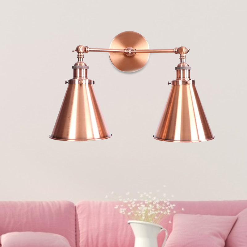 2 Lights Metal Wall Light Sconce Retro Style Black/Copper Conical Shade Restaurant Wall Mount Fixture Clearhalo 'Art deco wall lights' 'Cast Iron' 'Glass' 'Industrial wall lights' 'Industrial' 'Middle century wall lights' 'Modern' 'Rustic wall lights' 'Tiffany' 'Traditional wall lights' 'Wall Lamps & Sconces' 'Wall Lights' Lighting' 991131