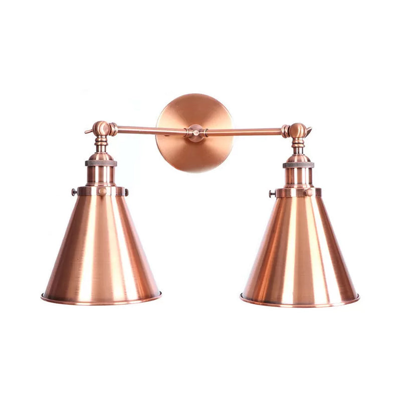 2 Lights Metal Wall Light Sconce Retro Style Black/Copper Conical Shade Restaurant Wall Mount Fixture Clearhalo 'Art deco wall lights' 'Cast Iron' 'Glass' 'Industrial wall lights' 'Industrial' 'Middle century wall lights' 'Modern' 'Rustic wall lights' 'Tiffany' 'Traditional wall lights' 'Wall Lamps & Sconces' 'Wall Lights' Lighting' 991132