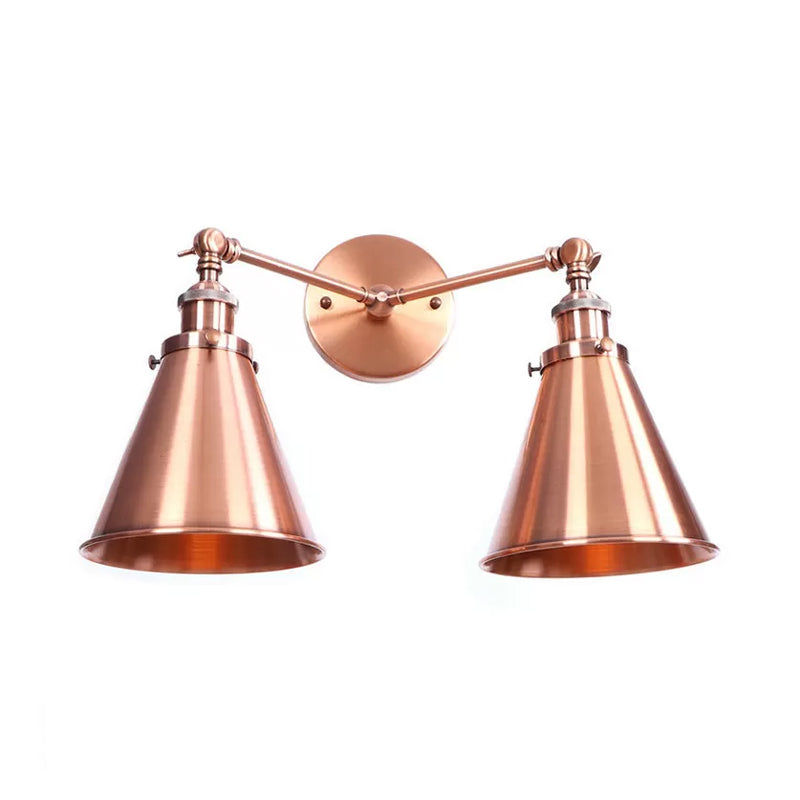 2 Lights Metal Wall Light Sconce Retro Style Black/Copper Conical Shade Restaurant Wall Mount Fixture Clearhalo 'Art deco wall lights' 'Cast Iron' 'Glass' 'Industrial wall lights' 'Industrial' 'Middle century wall lights' 'Modern' 'Rustic wall lights' 'Tiffany' 'Traditional wall lights' 'Wall Lamps & Sconces' 'Wall Lights' Lighting' 991133