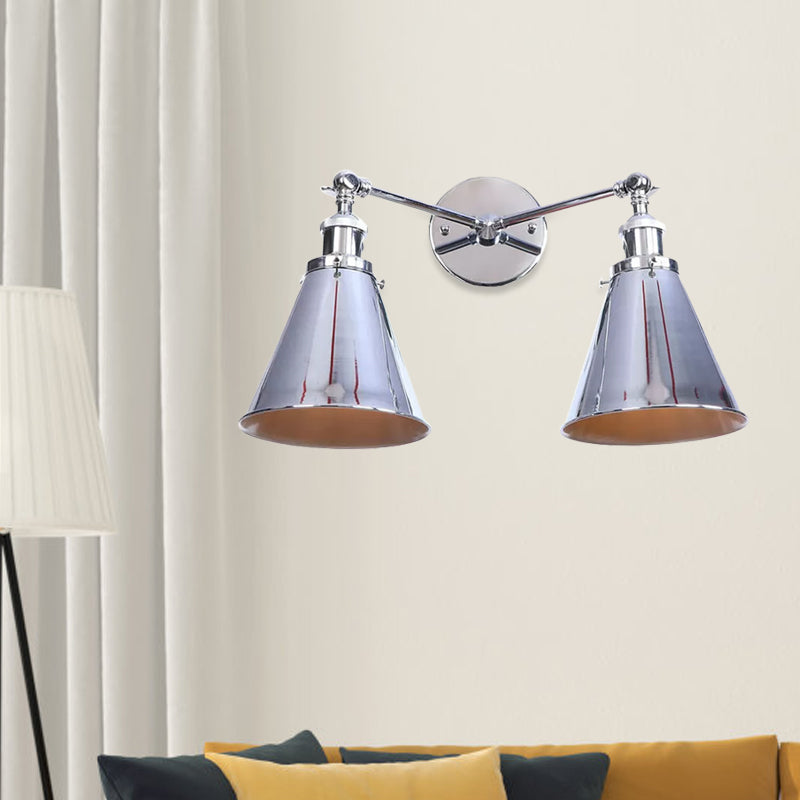 2 Lights Metal Wall Light Sconce Retro Style Black/Copper Conical Shade Restaurant Wall Mount Fixture Clearhalo 'Art deco wall lights' 'Cast Iron' 'Glass' 'Industrial wall lights' 'Industrial' 'Middle century wall lights' 'Modern' 'Rustic wall lights' 'Tiffany' 'Traditional wall lights' 'Wall Lamps & Sconces' 'Wall Lights' Lighting' 991135