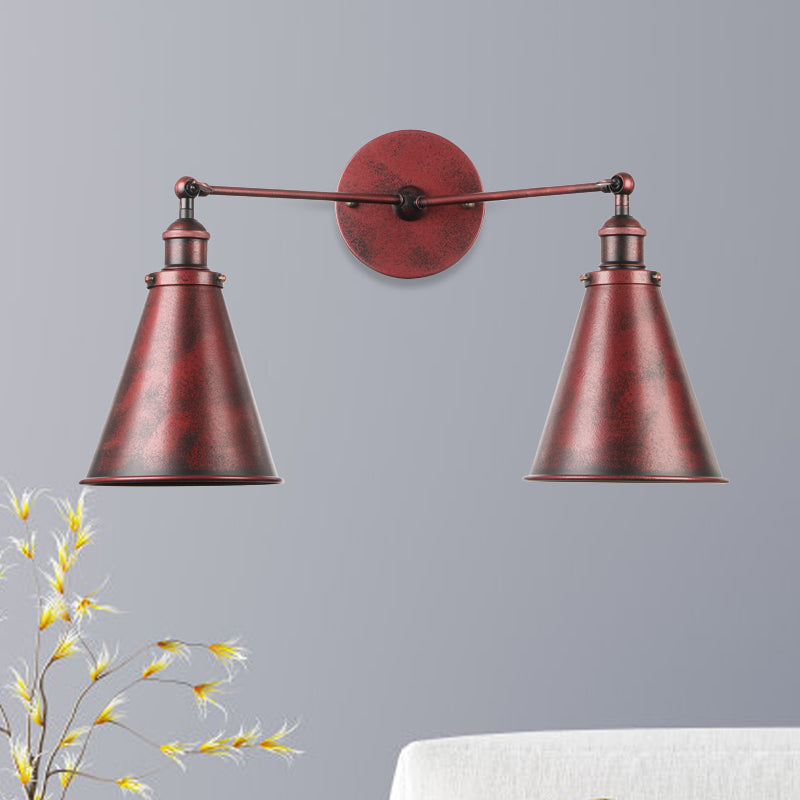 2 Lights Metal Wall Light Sconce Retro Style Black/Copper Conical Shade Restaurant Wall Mount Fixture Rust Clearhalo 'Art deco wall lights' 'Cast Iron' 'Glass' 'Industrial wall lights' 'Industrial' 'Middle century wall lights' 'Modern' 'Rustic wall lights' 'Tiffany' 'Traditional wall lights' 'Wall Lamps & Sconces' 'Wall Lights' Lighting' 991138