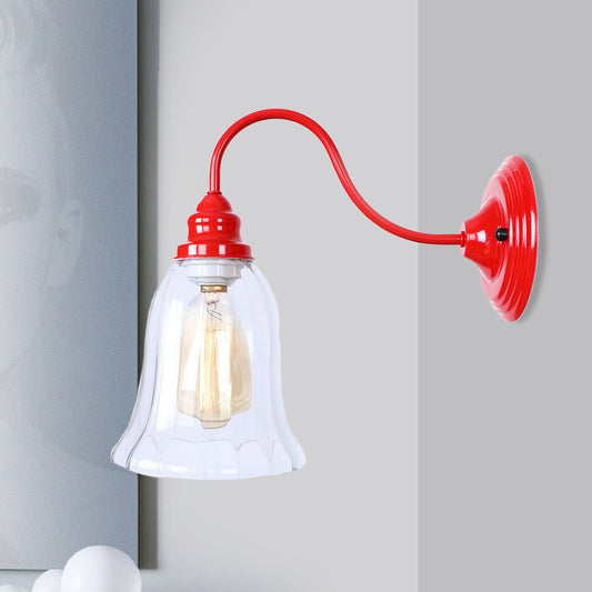 Red One Light Sconce Light Industrial Clear Textured Glass Bell Lighting Fixture Clear Clearhalo 'Cast Iron' 'Glass' 'Industrial' 'Modern wall lights' 'Modern' 'Tiffany' 'Traditional wall lights' 'Wall Lamps & Sconces' 'Wall Lights' Lighting' 991152