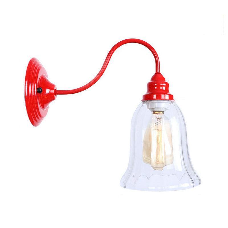 Red One Light Sconce Light Industrial Clear Textured Glass Bell Lighting Fixture Clearhalo 'Cast Iron' 'Glass' 'Industrial' 'Modern wall lights' 'Modern' 'Tiffany' 'Traditional wall lights' 'Wall Lamps & Sconces' 'Wall Lights' Lighting' 991155