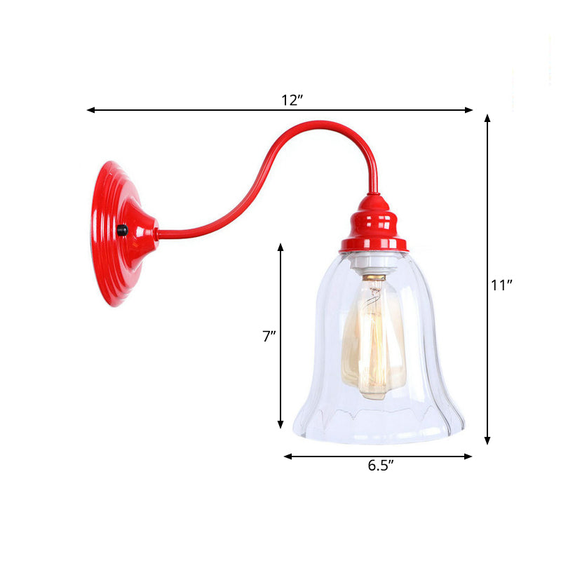 Red One Light Sconce Light Industrial Clear Textured Glass Bell Lighting Fixture Clearhalo 'Cast Iron' 'Glass' 'Industrial' 'Modern wall lights' 'Modern' 'Tiffany' 'Traditional wall lights' 'Wall Lamps & Sconces' 'Wall Lights' Lighting' 991156