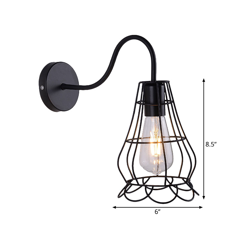 Metallic Black Finish Sconce Wall Light Wire Cage Shade 1 Light Retro Style Wall Mount Light for Bedside Clearhalo 'Art deco wall lights' 'Cast Iron' 'Glass' 'Industrial wall lights' 'Industrial' 'Middle century wall lights' 'Modern' 'Rustic wall lights' 'Tiffany' 'Traditional wall lights' 'Wall Lamps & Sconces' 'Wall Lights' Lighting' 991171