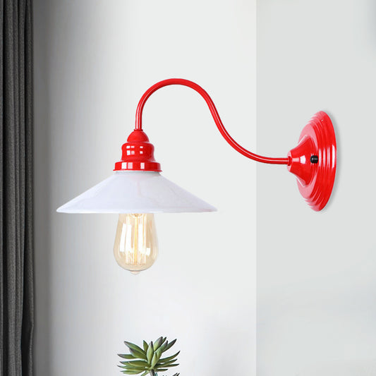 Single Bulb Wall Sconce with Wide Flare Shade Metal Industrial Living Room Light Fixture in White White Clearhalo 'Cast Iron' 'Glass' 'Industrial' 'Modern wall lights' 'Modern' 'Tiffany' 'Traditional wall lights' 'Wall Lamps & Sconces' 'Wall Lights' Lighting' 991187