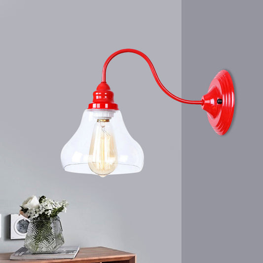 Industrial Tapered Wall Lighting Fixture 1 Bulb Clear Glass Sconce Light in Red for Bathroom Clear Clearhalo 'Cast Iron' 'Glass' 'Industrial' 'Modern wall lights' 'Modern' 'Tiffany' 'Traditional wall lights' 'Wall Lamps & Sconces' 'Wall Lights' Lighting' 991197