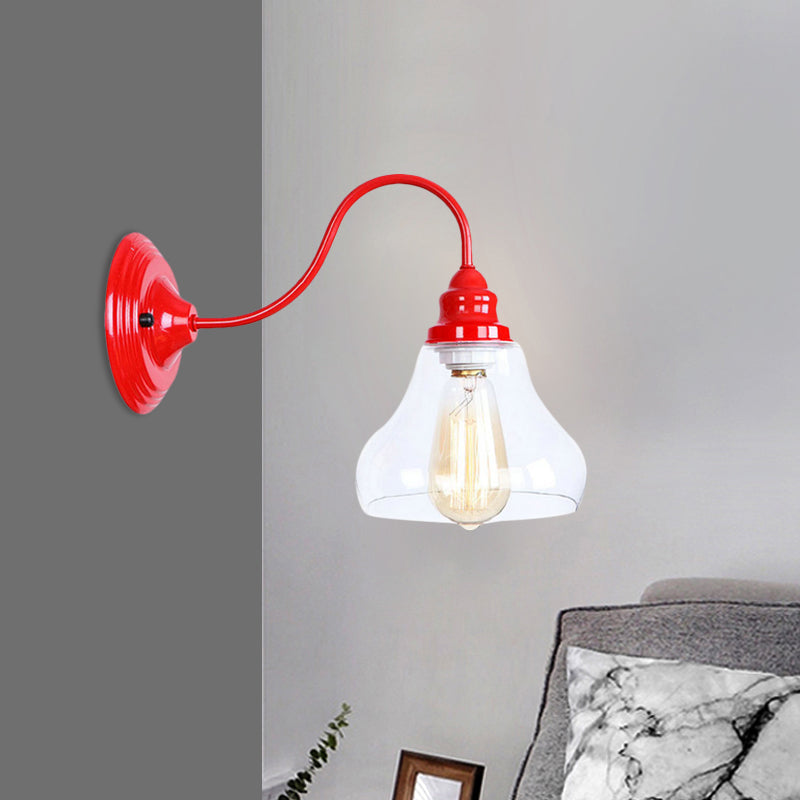 Industrial Tapered Wall Lighting Fixture 1 Bulb Clear Glass Sconce Light in Red for Bathroom Clearhalo 'Cast Iron' 'Glass' 'Industrial' 'Modern wall lights' 'Modern' 'Tiffany' 'Traditional wall lights' 'Wall Lamps & Sconces' 'Wall Lights' Lighting' 991198