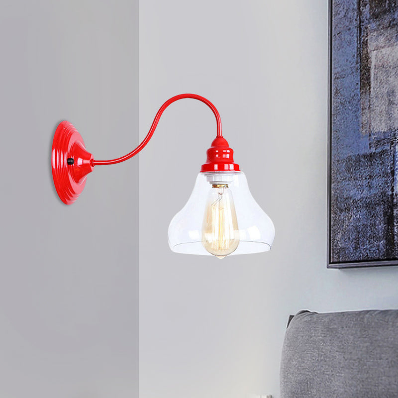 Industrial Tapered Wall Lighting Fixture 1 Bulb Clear Glass Sconce Light in Red for Bathroom Clearhalo 'Cast Iron' 'Glass' 'Industrial' 'Modern wall lights' 'Modern' 'Tiffany' 'Traditional wall lights' 'Wall Lamps & Sconces' 'Wall Lights' Lighting' 991199