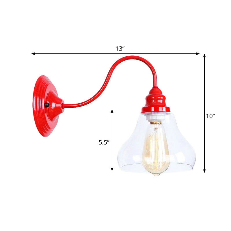 Industrial Tapered Wall Lighting Fixture 1 Bulb Clear Glass Sconce Light in Red for Bathroom Clearhalo 'Cast Iron' 'Glass' 'Industrial' 'Modern wall lights' 'Modern' 'Tiffany' 'Traditional wall lights' 'Wall Lamps & Sconces' 'Wall Lights' Lighting' 991201