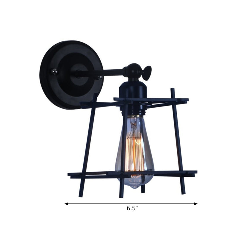1 Head Wall Light Retro Style Cubic Shade Metal Wall Sconce Lamp with Wire Guard in Black for Bedroom Clearhalo 'Art deco wall lights' 'Cast Iron' 'Glass' 'Industrial wall lights' 'Industrial' 'Middle century wall lights' 'Modern' 'Rustic wall lights' 'Tiffany' 'Traditional wall lights' 'Wall Lamps & Sconces' 'Wall Lights' Lighting' 991221