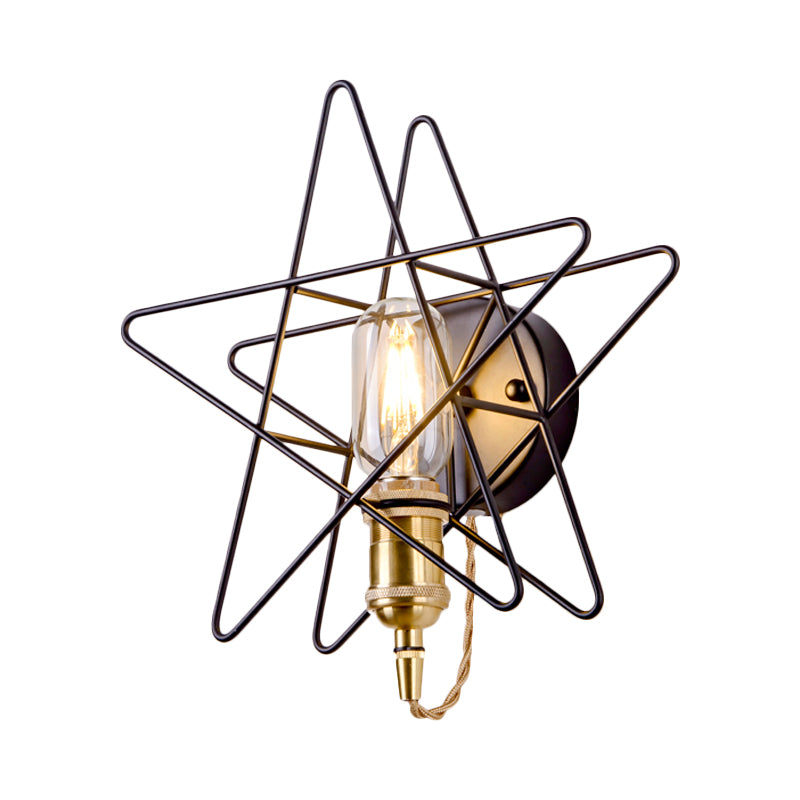 Metal Star-Caged Wall Lamp Sconce Loft Style 1 Bulb Bedroom Wall Lighting in Black/Gold Clearhalo 'Art deco wall lights' 'Cast Iron' 'Glass' 'Industrial wall lights' 'Industrial' 'Middle century wall lights' 'Modern' 'Rustic wall lights' 'Tiffany' 'Traditional wall lights' 'Wall Lamps & Sconces' 'Wall Lights' Lighting' 991234