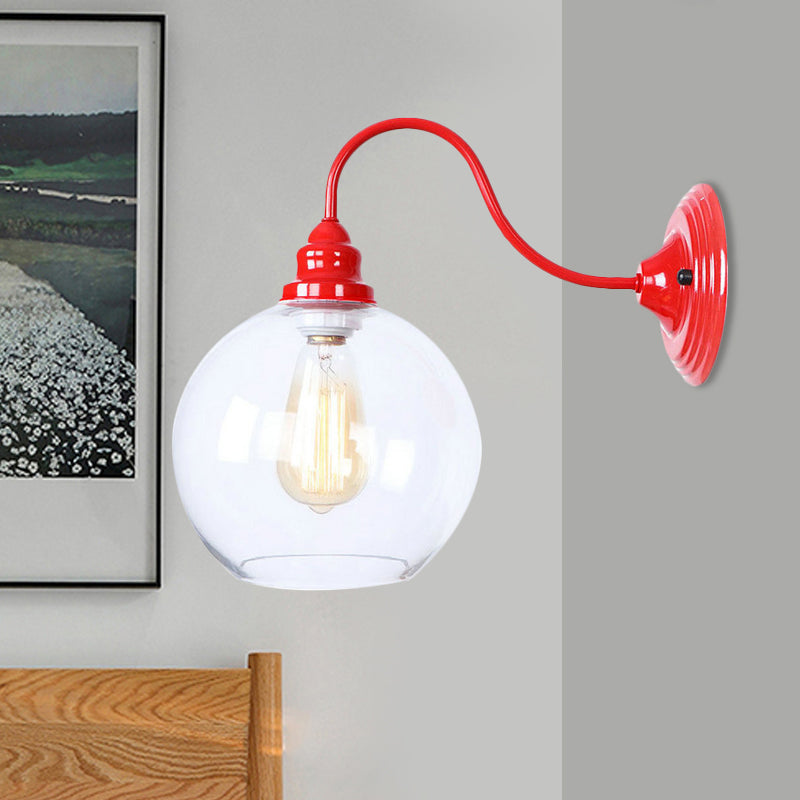 Globe Living Room Wall Light Fixture Industrial Clear Glass 1 Light Red Sconce Lamp Clear Clearhalo 'Cast Iron' 'Glass' 'Industrial' 'Modern wall lights' 'Modern' 'Tiffany' 'Traditional wall lights' 'Wall Lamps & Sconces' 'Wall Lights' Lighting' 991241
