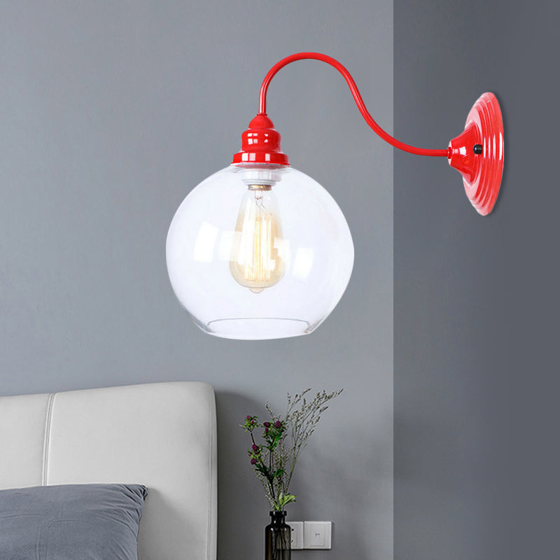 Globe Living Room Wall Light Fixture Industrial Clear Glass 1 Light Red Sconce Lamp Clearhalo 'Cast Iron' 'Glass' 'Industrial' 'Modern wall lights' 'Modern' 'Tiffany' 'Traditional wall lights' 'Wall Lamps & Sconces' 'Wall Lights' Lighting' 991242
