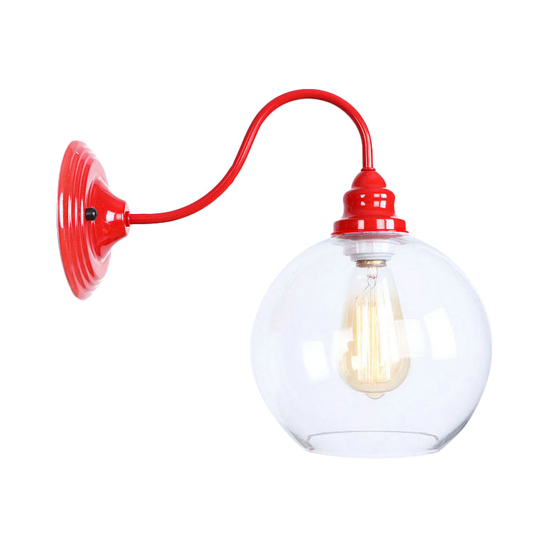 Globe Living Room Wall Light Fixture Industrial Clear Glass 1 Light Red Sconce Lamp Clearhalo 'Cast Iron' 'Glass' 'Industrial' 'Modern wall lights' 'Modern' 'Tiffany' 'Traditional wall lights' 'Wall Lamps & Sconces' 'Wall Lights' Lighting' 991243