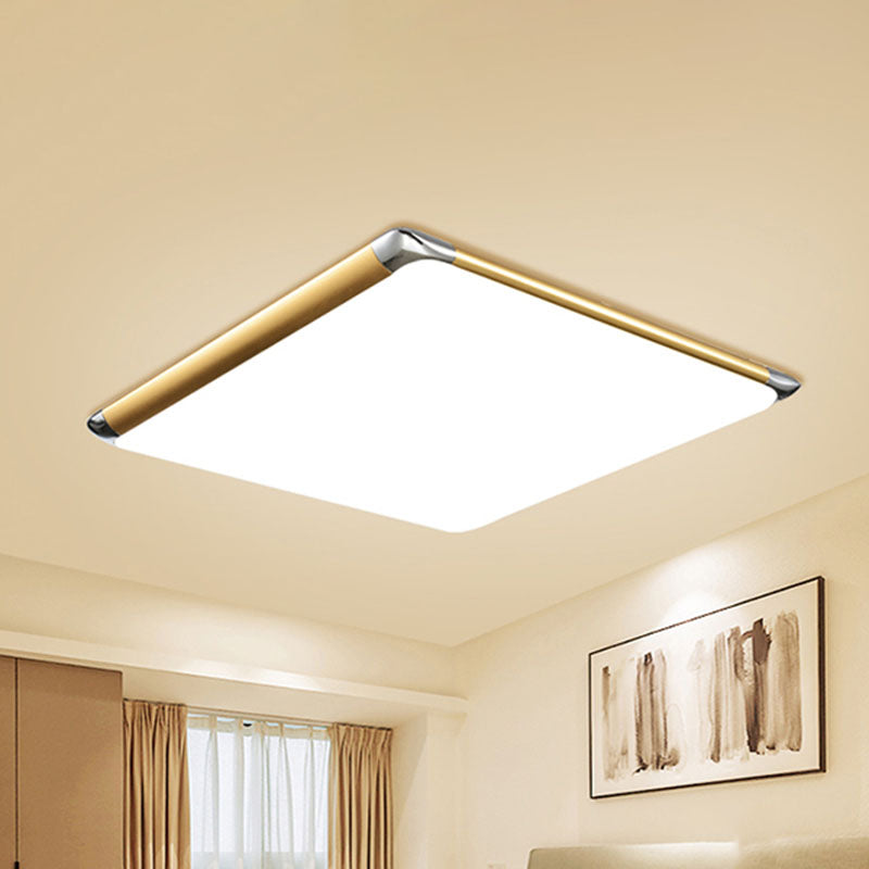 Ultra-Thin Square Flush Mount with Acrylic Shade Gold Integrated LED Bedroom Flush Mount Light in Warm/White, 18"/21"/35.5" Wide Gold Clearhalo 'Ceiling Lights' 'Close To Ceiling Lights' 'Close to ceiling' 'Flush mount' Lighting' 991246