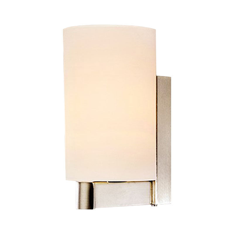 White Glass Cylinder Wall Lamp Modern 1 Light Chrome Sconce Light Fixture for Passage Clearhalo 'Cast Iron' 'Glass' 'Industrial' 'Modern wall lights' 'Modern' 'Tiffany' 'Traditional wall lights' 'Wall Lamps & Sconces' 'Wall Lights' Lighting' 991255