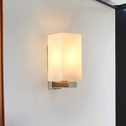 Rectangle Wall Sconce Light Modern Glass Shade 1 Light Wall Mounted Lamp in Chrome Finish White Clearhalo 'Cast Iron' 'Glass' 'Industrial' 'Modern wall lights' 'Modern' 'Tiffany' 'Traditional wall lights' 'Wall Lamps & Sconces' 'Wall Lights' Lighting' 991258