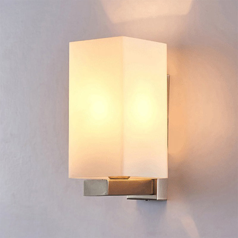 Rectangle Wall Sconce Light Modern Glass Shade 1 Light Wall Mounted Lamp in Chrome Finish Clearhalo 'Cast Iron' 'Glass' 'Industrial' 'Modern wall lights' 'Modern' 'Tiffany' 'Traditional wall lights' 'Wall Lamps & Sconces' 'Wall Lights' Lighting' 991261