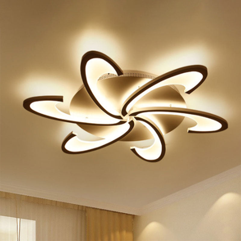 Windmill Flush Ceiling Light Fixture Modern Acrylic 3/6/12-Light Living Room Flushmount Lighting in Warm/White/Natural Light 6 White Clearhalo 'Ceiling Lights' 'Close To Ceiling Lights' 'Close to ceiling' 'Semi-flushmount' Lighting' 991337