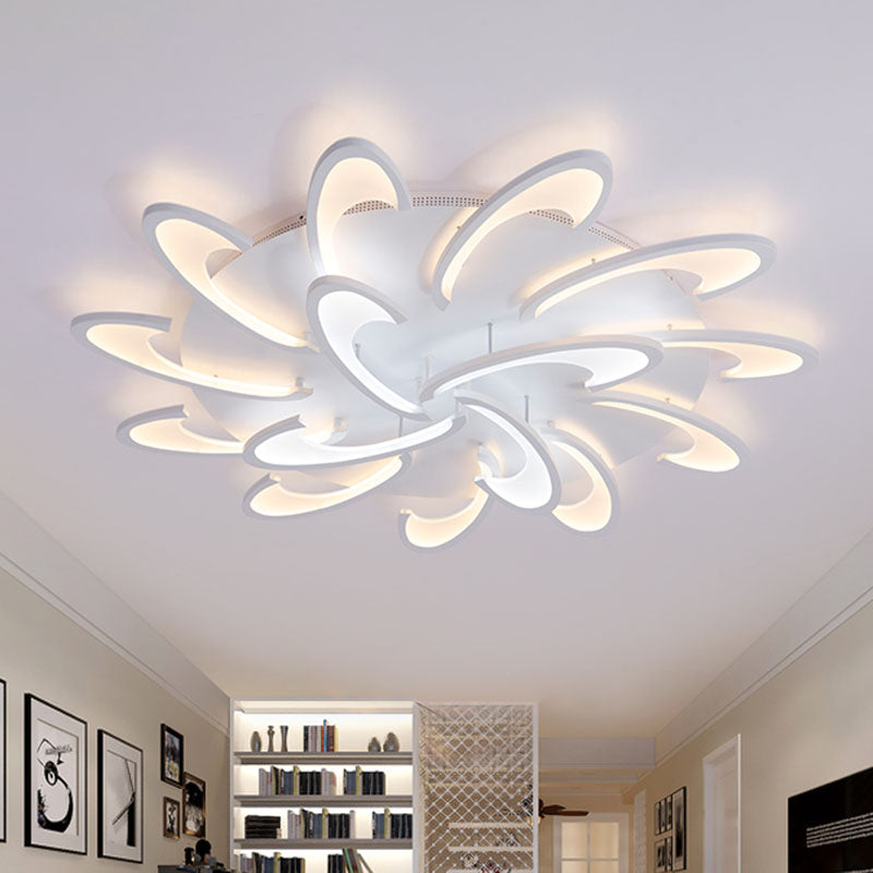 Windmill Flush Ceiling Light Fixture Modern Acrylic 3/6/12-Light Living Room Flushmount Lighting in Warm/White/Natural Light 15 White Clearhalo 'Ceiling Lights' 'Close To Ceiling Lights' 'Close to ceiling' 'Semi-flushmount' Lighting' 991347