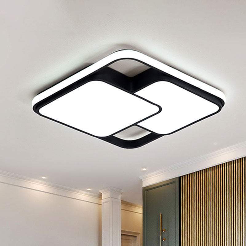 Black and White Rectangular/Square Flush Mount Light Contemporary Metal Integrated LED 18"/35.5"/43" Wide Living Room Ceiling Light in Warm/White Clearhalo 'Ceiling Lights' 'Close To Ceiling Lights' 'Close to ceiling' 'Flush mount' Lighting' 991353