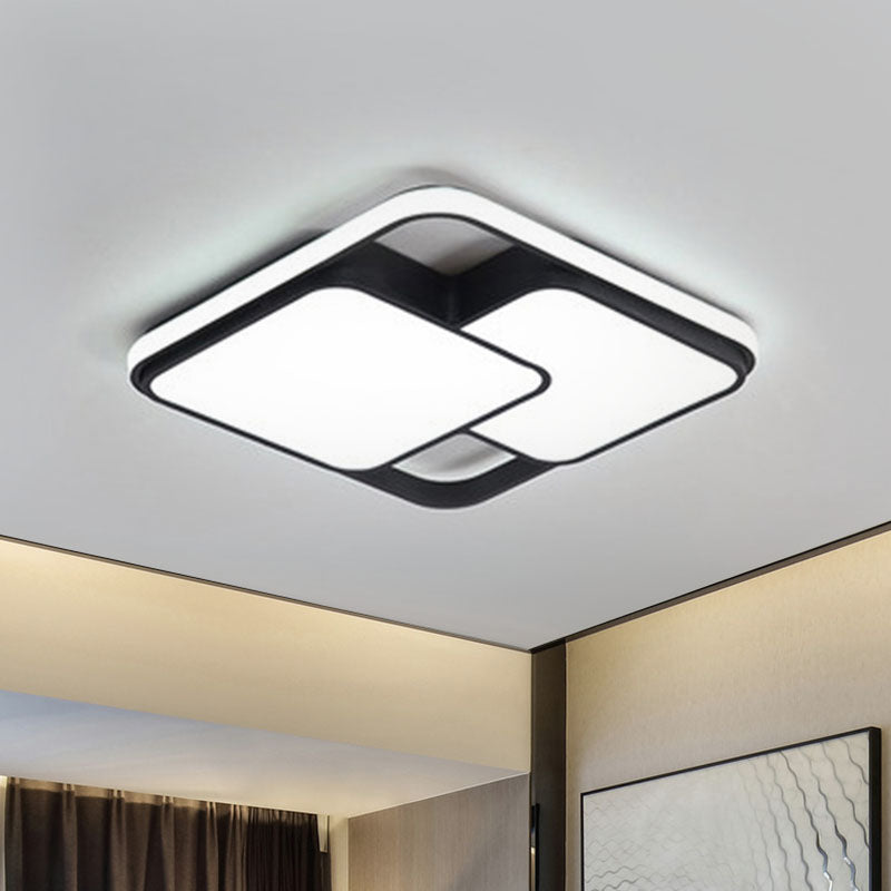 Black and White Rectangular/Square Flush Mount Light Contemporary Metal Integrated LED 18"/35.5"/43" Wide Living Room Ceiling Light in Warm/White Clearhalo 'Ceiling Lights' 'Close To Ceiling Lights' 'Close to ceiling' 'Flush mount' Lighting' 991354