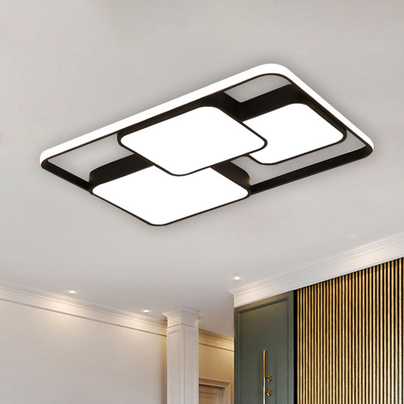 Black and White Rectangular/Square Flush Mount Light Contemporary Metal Integrated LED 18"/35.5"/43" Wide Living Room Ceiling Light in Warm/White Clearhalo 'Ceiling Lights' 'Close To Ceiling Lights' 'Close to ceiling' 'Flush mount' Lighting' 991358