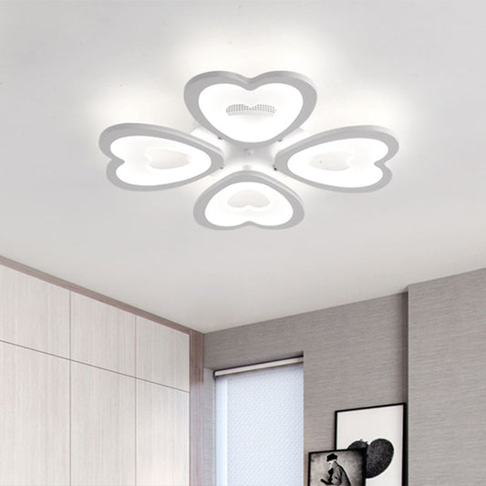 Modern 4/6-Light Ceiling Mount Light Fixture with Acrylic Shade White Heart Flush Lamp in Warm/White/Natural Light 4 White Clearhalo 'Ceiling Lights' 'Close To Ceiling Lights' 'Close to ceiling' 'Semi-flushmount' Lighting' 991388