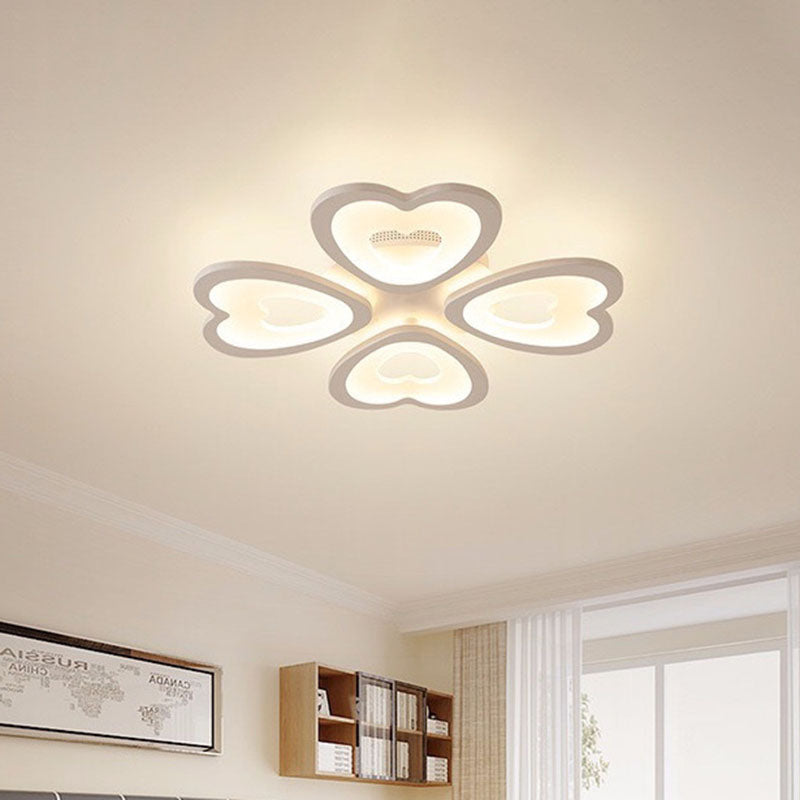 Modern 4/6-Light Ceiling Mount Light Fixture with Acrylic Shade White Heart Flush Lamp in Warm/White/Natural Light Clearhalo 'Ceiling Lights' 'Close To Ceiling Lights' 'Close to ceiling' 'Semi-flushmount' Lighting' 991389