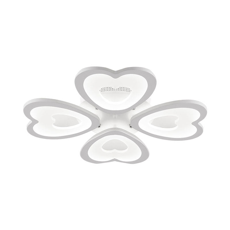 Acrylic Heart Shaped LED Flush Mount Contemporary 3/4/6 Lights Ceiling Lamp  with Crystal Drop in Warm/White Light - Clearhalo